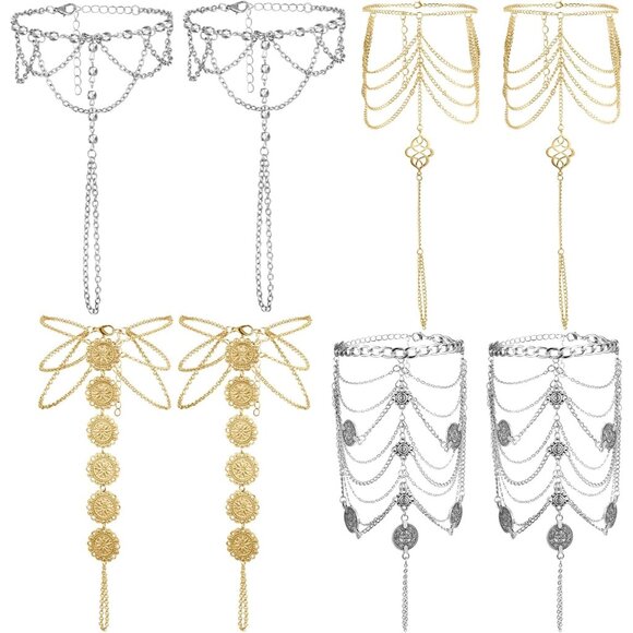 Barefoot Foot Sandals Metal Summer Beach Anklets 4 Pairs for Women - Picture 1 of 8